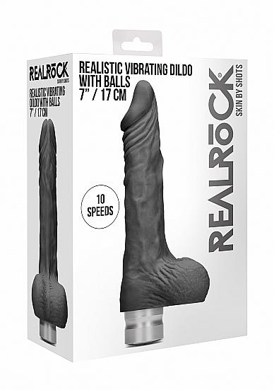 Shots - RealRock Realistic Vibrating Dildo with Balls 17cm Black vibrátor