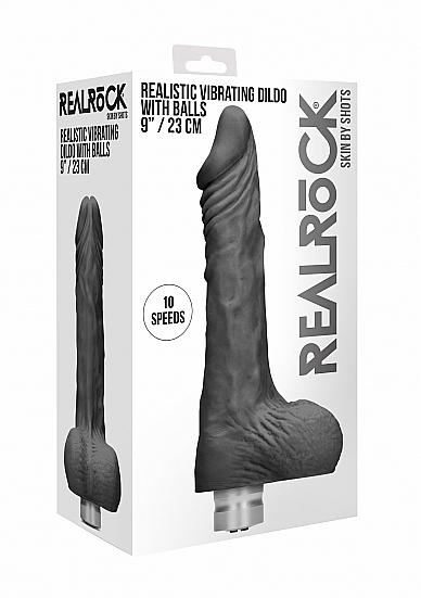 Shots - RealRock Realistic Vibrating Dildo with Balls 23cm Black vibrátor