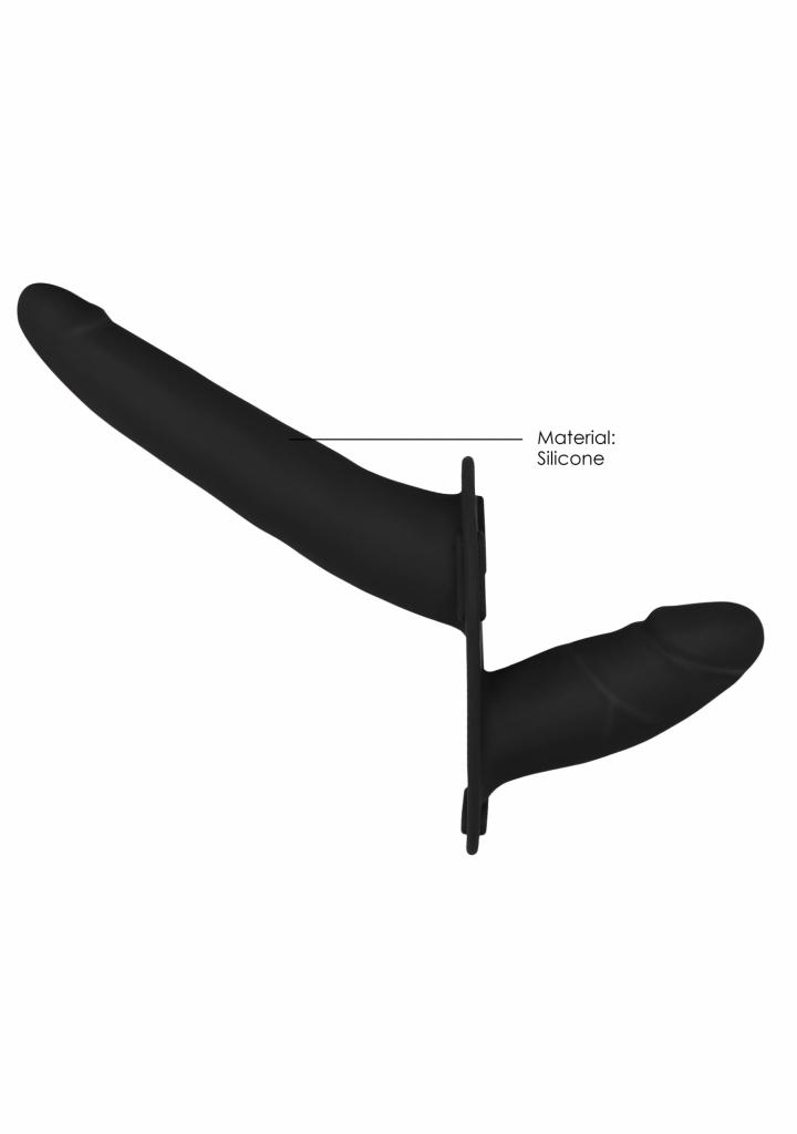 Shots Double Silicone Strap-on Adjustable black připínací penis