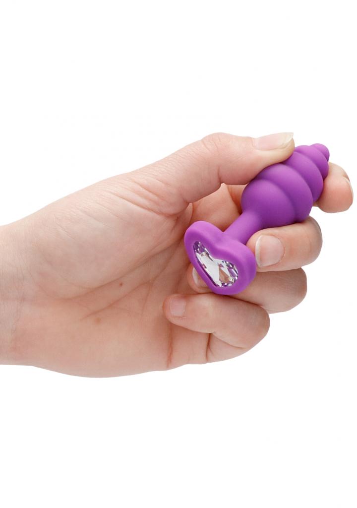 Shots - Ouch! Regular Ribbed Diamond Heart Plug purple anální kolík