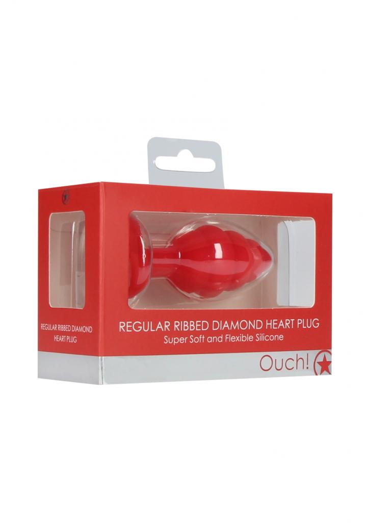 Shots - Ouch! Regular Ribbed Diamond Heart Plug red anální kolík
