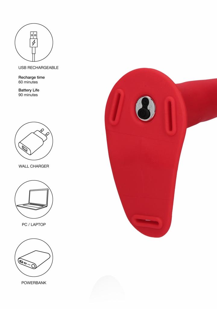 Shots Ouch Vibrating Silicone Strap-On-Adjustable red připínací penis vibrační