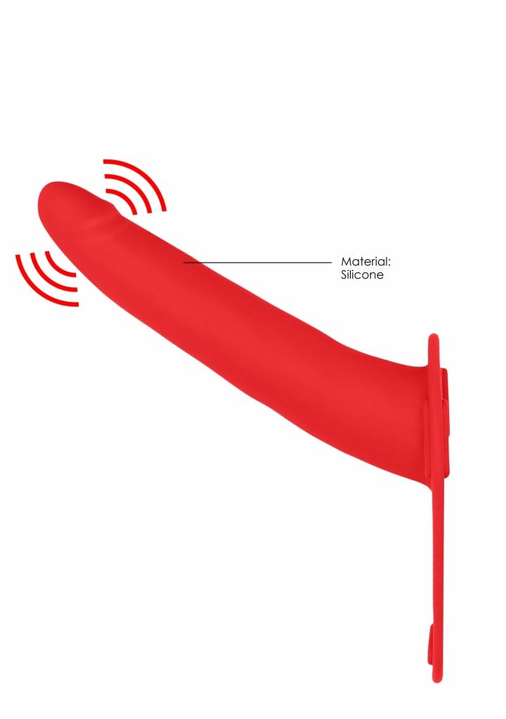 Shots Ouch Vibrating Silicone Strap-On-Adjustable red připínací penis vibrační
