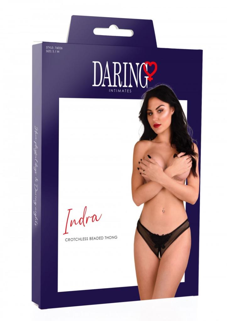 Daring Intimates Indra black L/XL - tanga s korálky a otevřeným rozkrokem