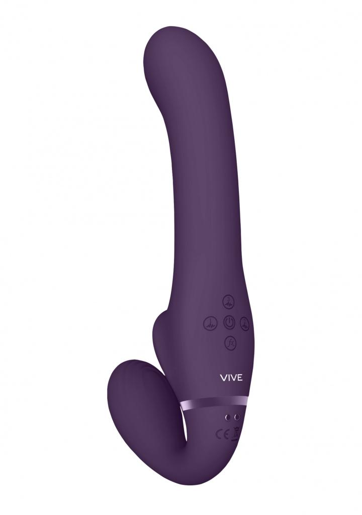 SHOTS VIVE Ai Dual Vibrating-Air Wave Tickler Strapless Strapon Purple