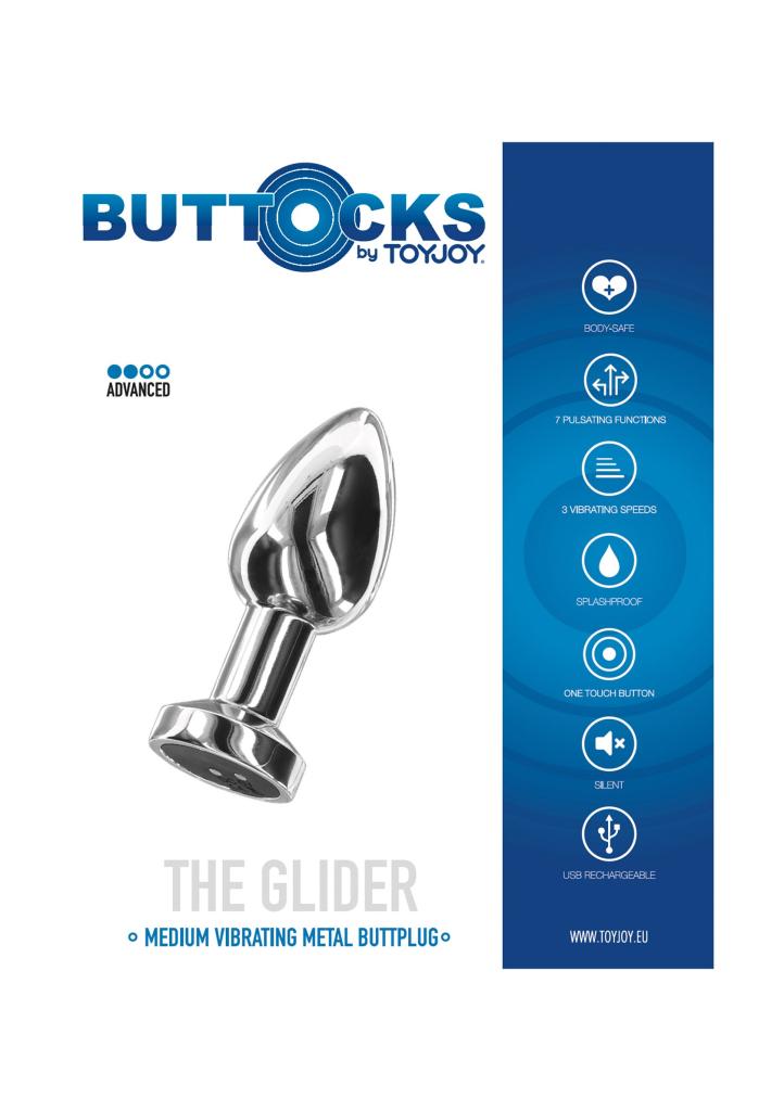 ToyJoy Buttocks The Glider Vibrating Metal Buttplug Medium Silver anální kolík