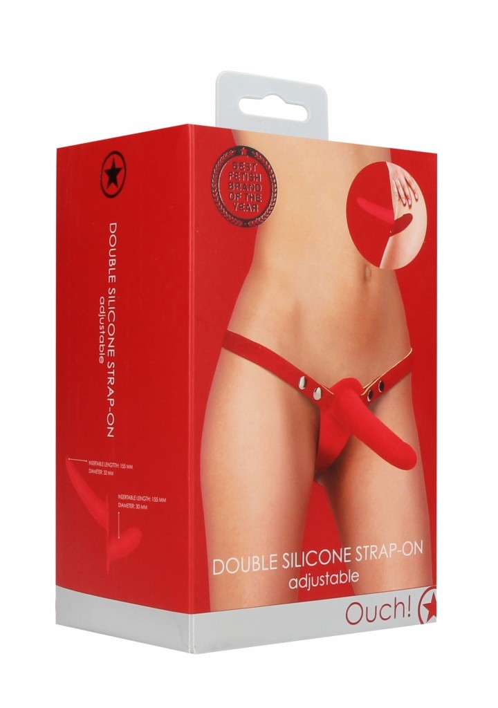 Shots Double Silicone Strap-on Adjustable red dvojitý připínací penis